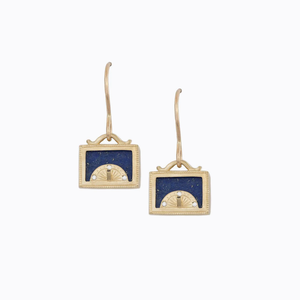 Lapis Sundial Shadow Box  Earrings