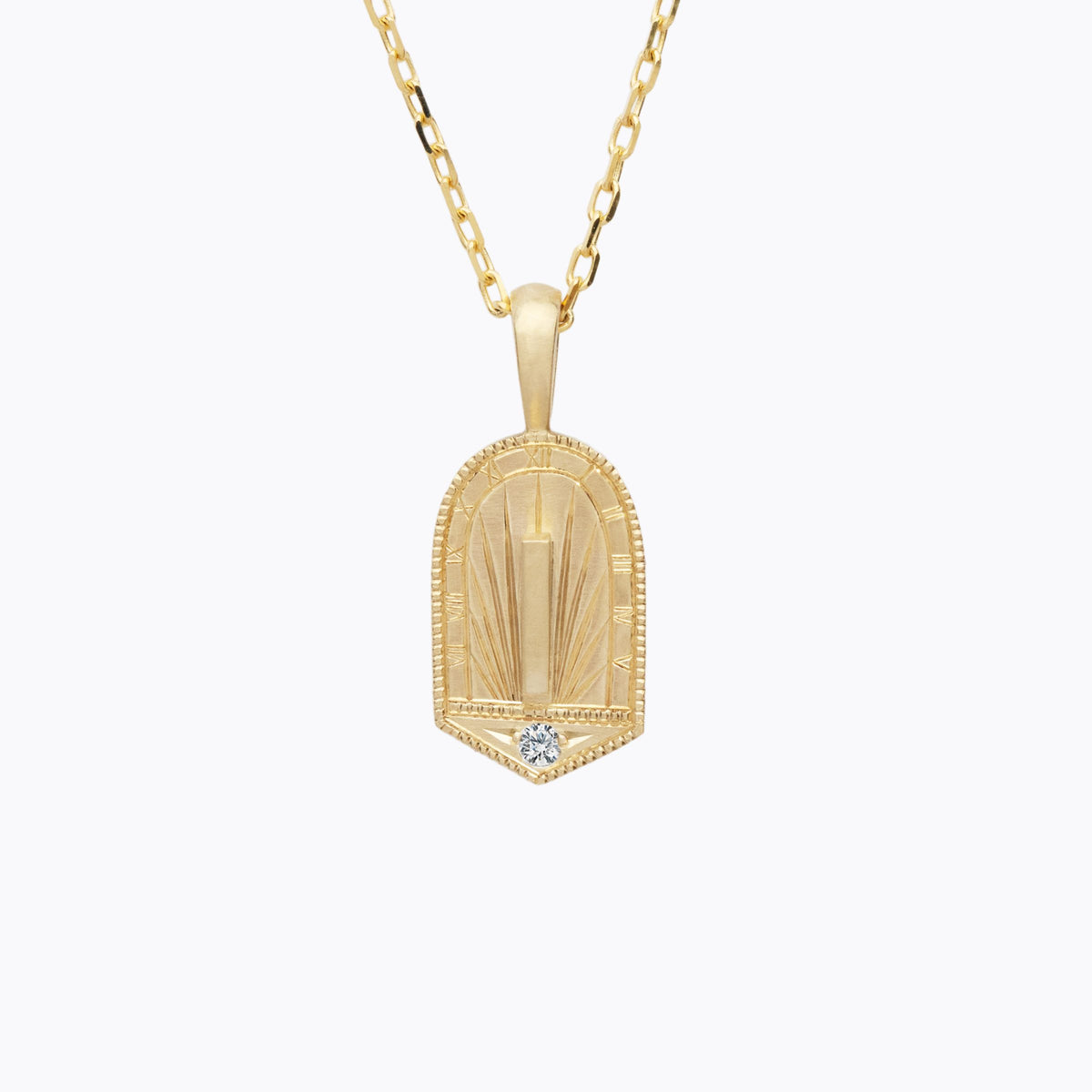 Trip Around the Sundial Birthstone Pendant – 14K gold with natural birthstone, Melissa Scoppa