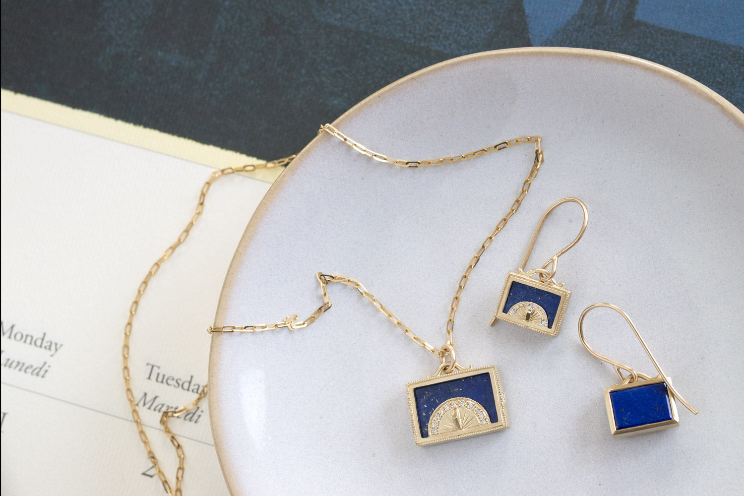 Lapis Sundial Shadow Box Earrings