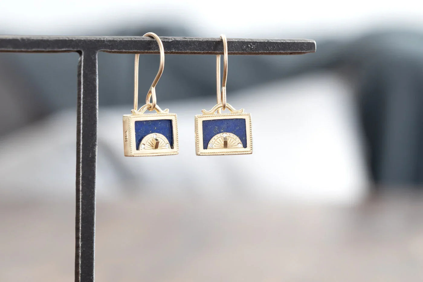 Lapis Sundial Shadow Box Earrings