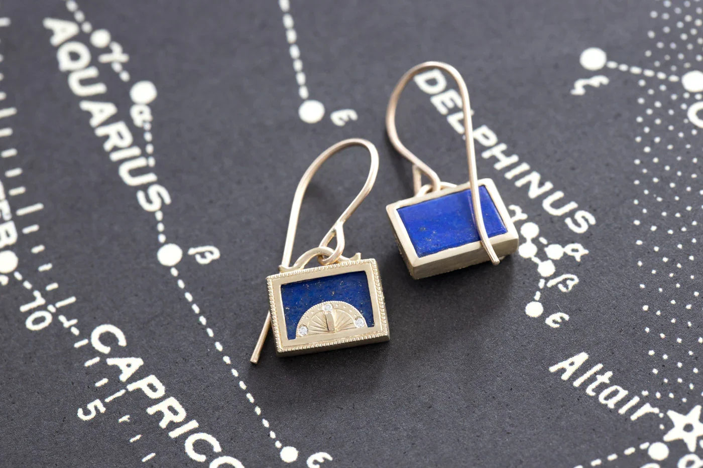 Lapis Sundial Shadow Box Earrings