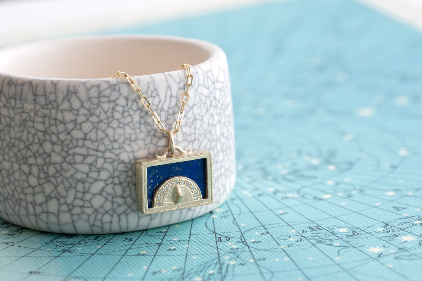 Lapis Sundial Shadowbox Pendant