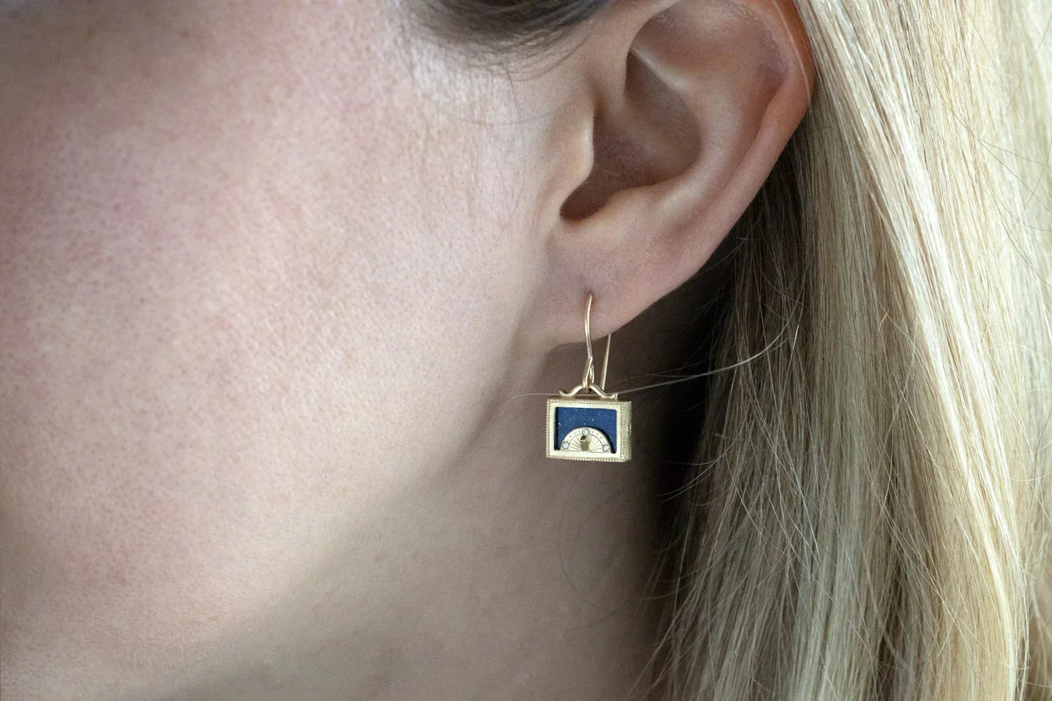Lapis Sundial Shadow Box Earrings