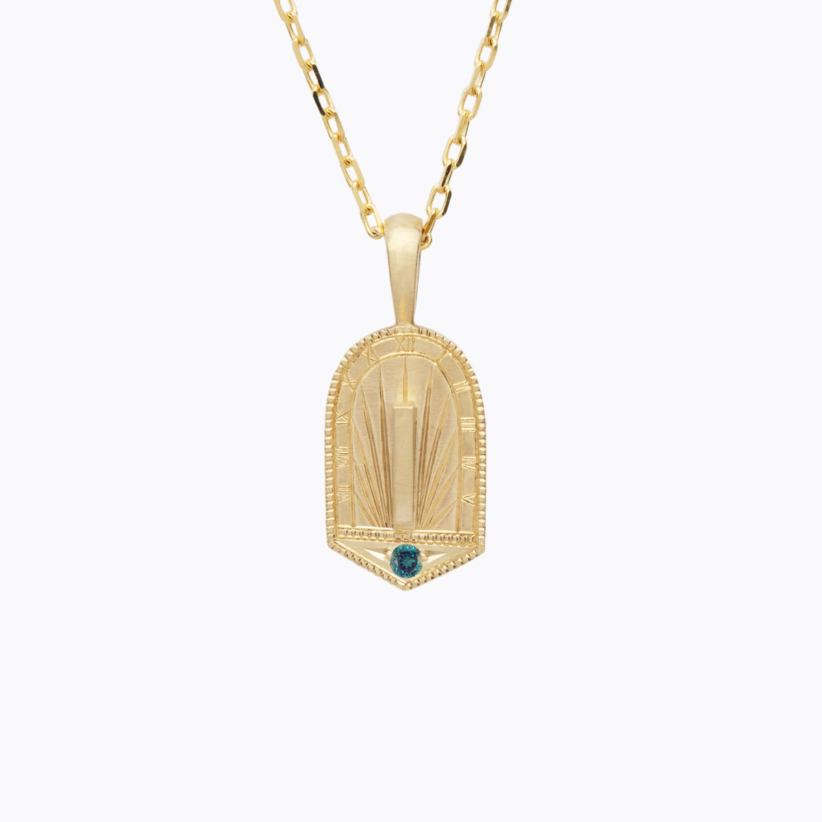 Trip Around the Sundial Birthstone Pendant – 14K gold with natural birthstone, Melissa Scoppa